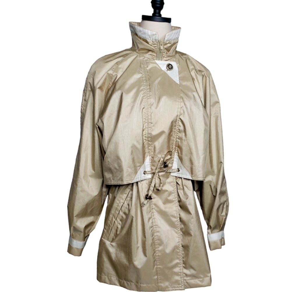 Vintage Fleet Street Windbreaker Rain Coat 80s Metallic Gold Bronze Anorak Coat